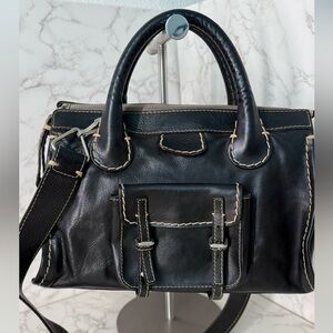 Chloe Edith Black Leather Handbag with Contrast Stitching